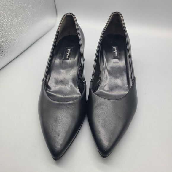 Paul Green Witt Black Leather Pointed Toe Pump Size US 10 Mid Block Heels New - Picture 5 of 12